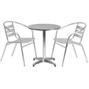 23.5'' Round Aluminum Indoor-Outdoor Table Set with 2 Slat Back Chairs