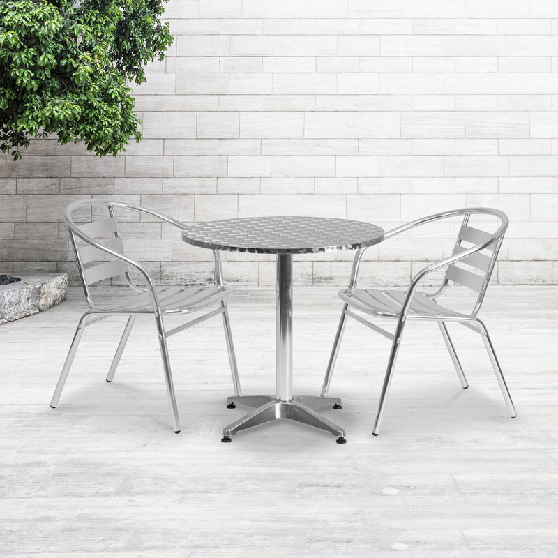 27.5'' Round Aluminum Indoor-Outdoor Table Set with 2 Slat Back Chairs