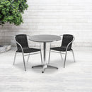 27.5'' Round Aluminum Indoor-Outdoor Table Set with 2 Black Rattan Chairs