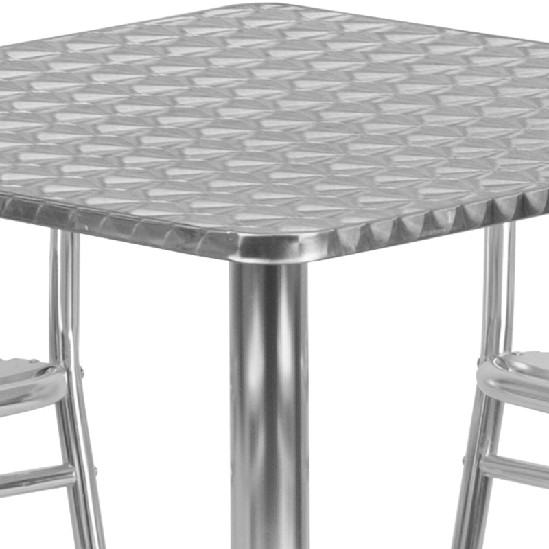 27.5'' Square Aluminum Indoor-Outdoor Table Set with 4 Slat Back Chairs