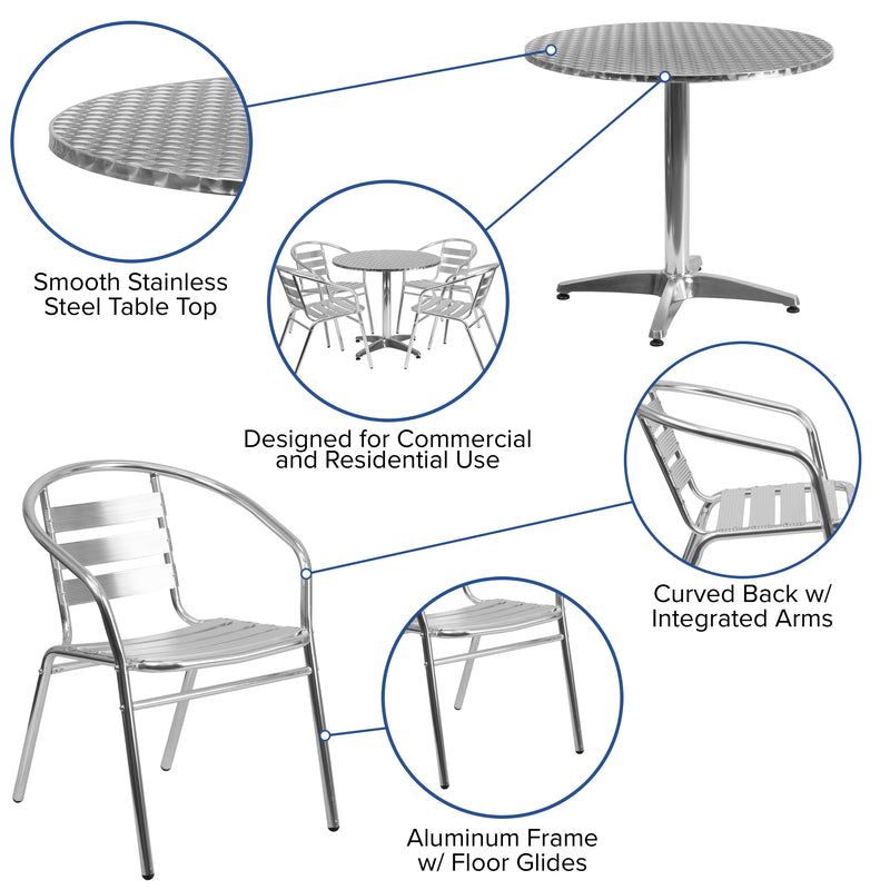 31.5'' Round Aluminum Indoor-Outdoor Table Set with 4 Slat Back Chairs