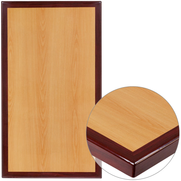 24" x 30" Rectangular 2-Tone High-Gloss Cherry Resin Table Top with 2" Thick Mahogany Edge