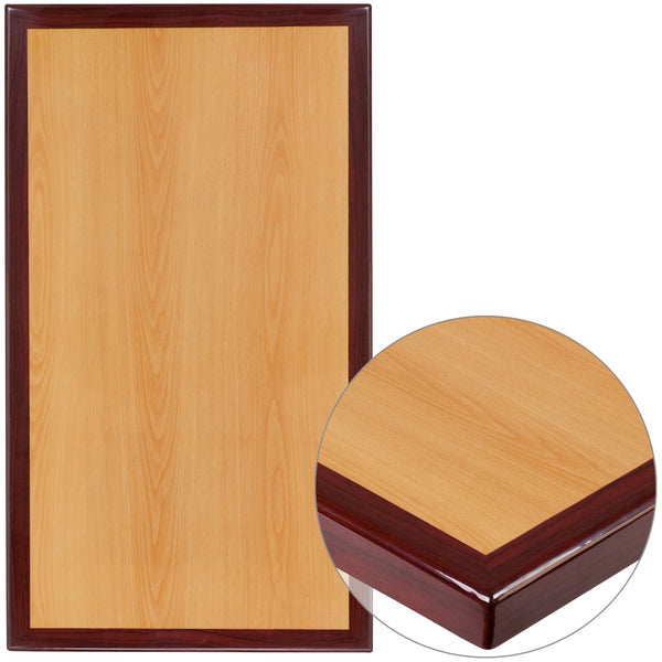 24" x 42" Rectangular 2-Tone High-Gloss Cherry Resin Table Top with 2" Thick Mahogany Edge