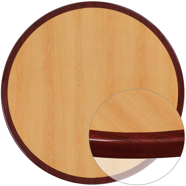 24'' Round 2-Tone High-Gloss Cherry / Mahogany Resin Table Top with 2'' Thick Drop-Lip