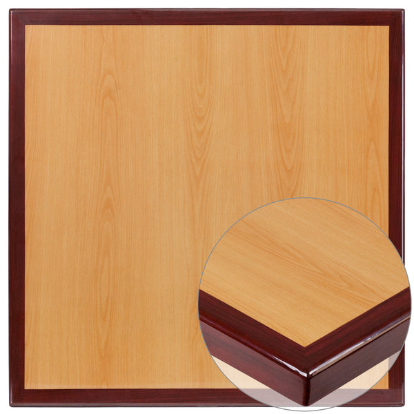 36'' Square 2-Tone High-Gloss Cherry / Mahogany Resin Table Top with 2'' Thick Drop-Lip