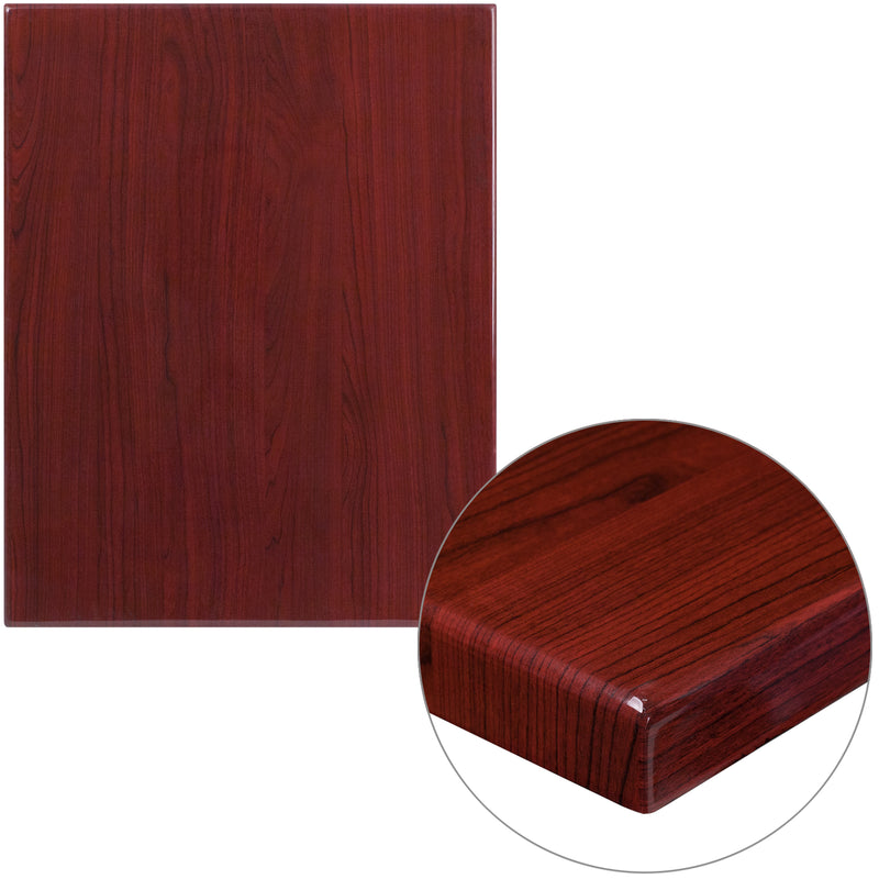 24" x 30" Rectangular High-Gloss Mahogany Resin Table Top with 2" Thick Edge