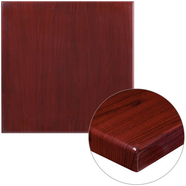 30'' Square High-Gloss Mahogany Resin Table Top with 2'' Thick Drop-Lip