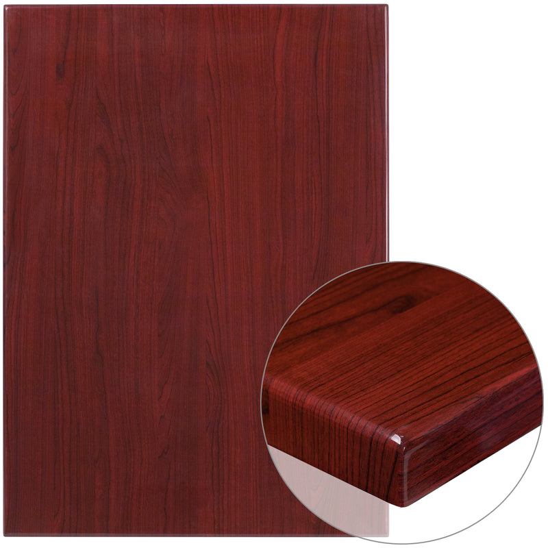 30" x 42" Rectangular High-Gloss Mahogany Resin Table Top with 2" Thick Edge