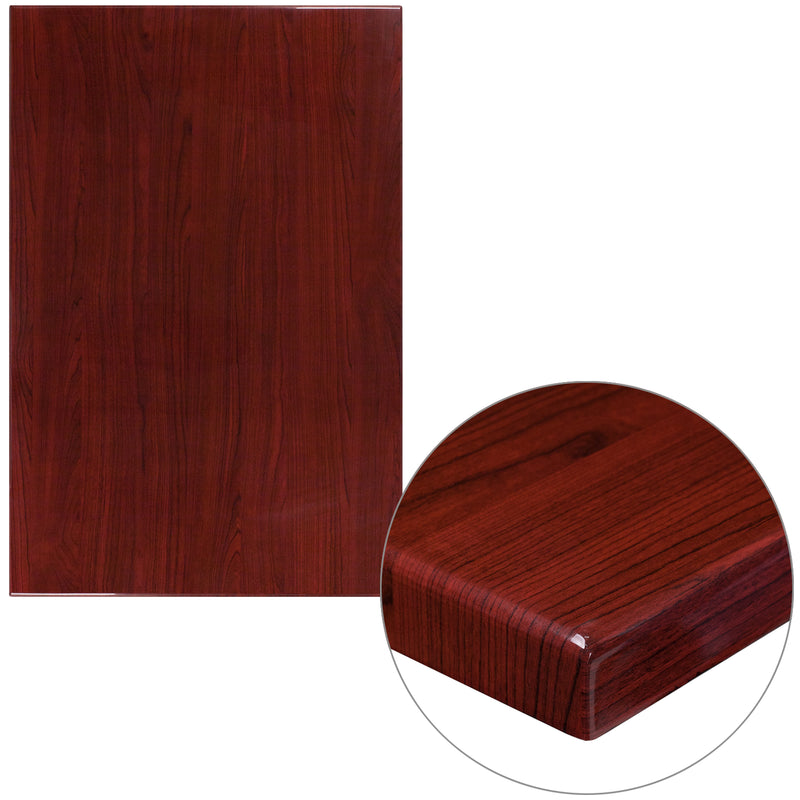 30" x 45" Rectangular High-Gloss Mahogany Resin Table Top with 2" Thick Edge