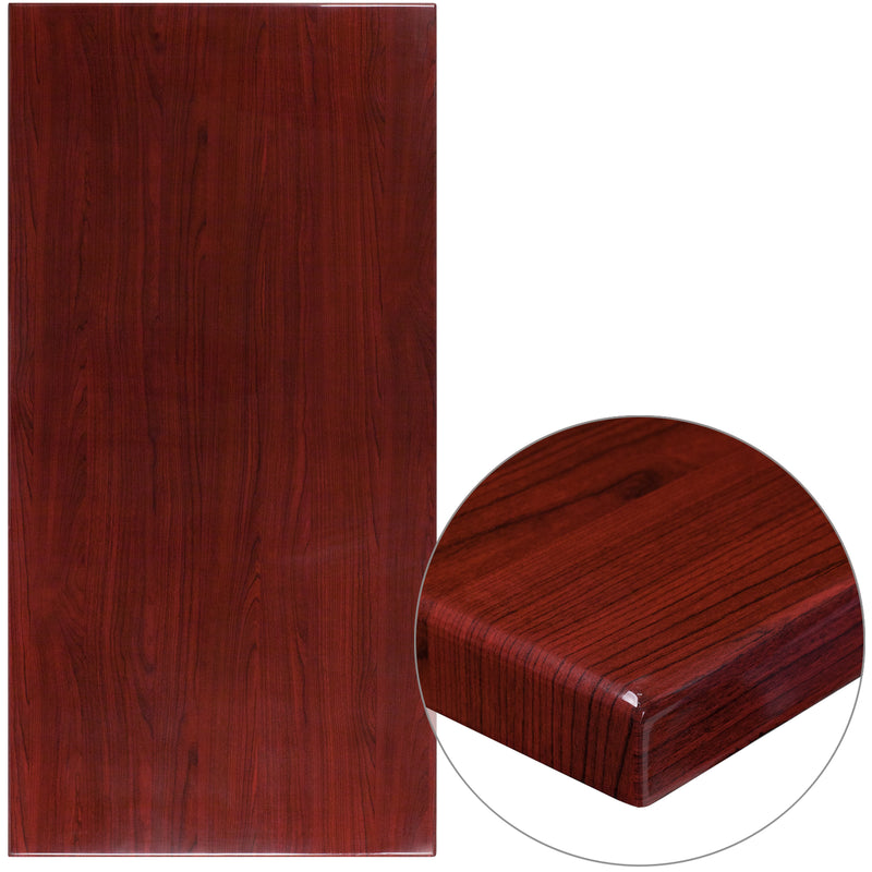 30" x 60" Rectangular High-Gloss Mahogany Resin Table Top with 2" Thick Edge