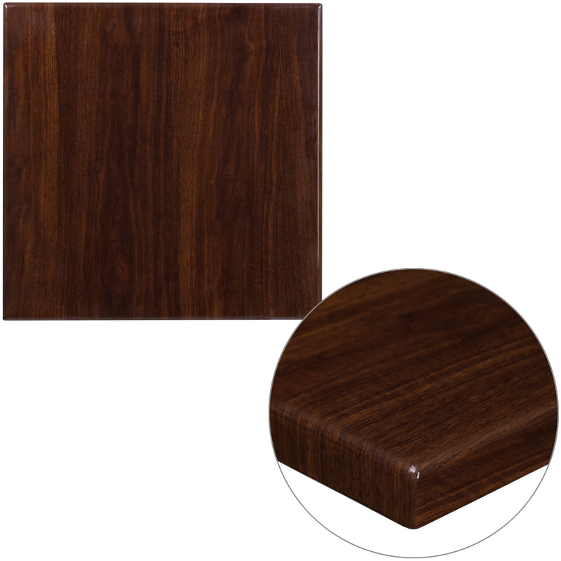 24'' Square High-Gloss Walnut Resin Table Top with 2'' Thick Drop-Lip