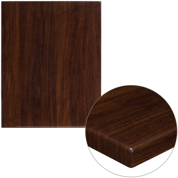 24" x 30" Rectangular High-Gloss Walnut Resin Table Top with 2" Thick Edge