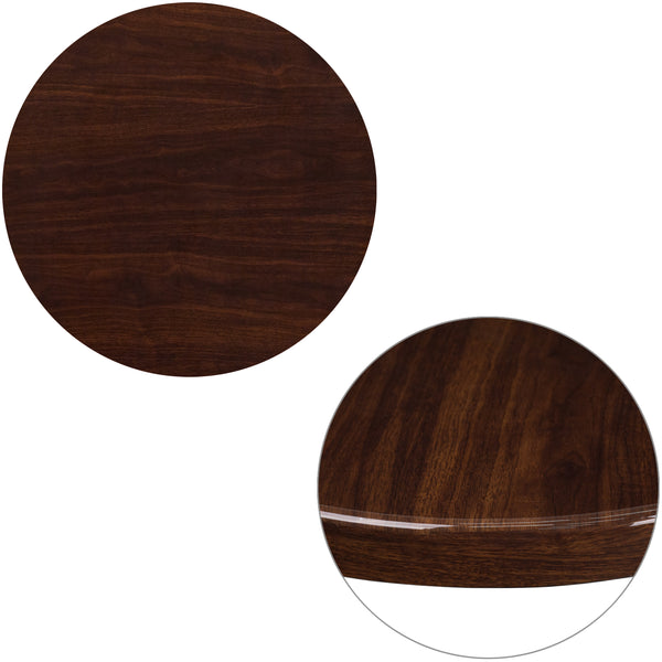 24'' Round High-Gloss Walnut Resin Table Top with 2'' Thick Drop-Lip