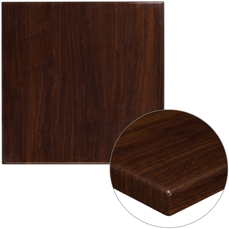 30'' Square High-Gloss Walnut Resin Table Top with 2'' Thick Drop-Lip