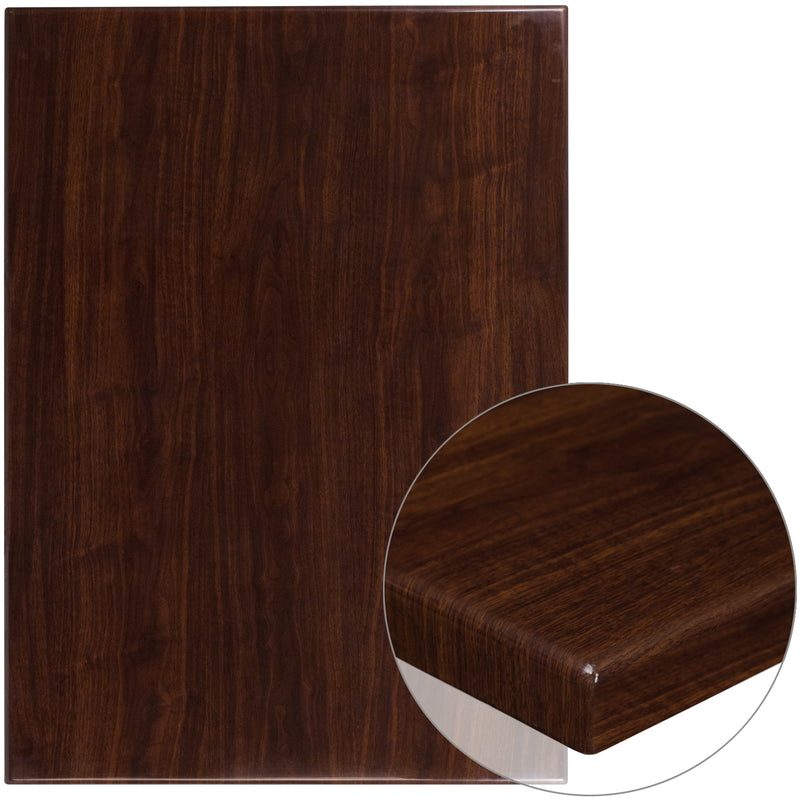 30" x 42" Rectangular High-Gloss Walnut Resin Table Top with 2" Thick Edge