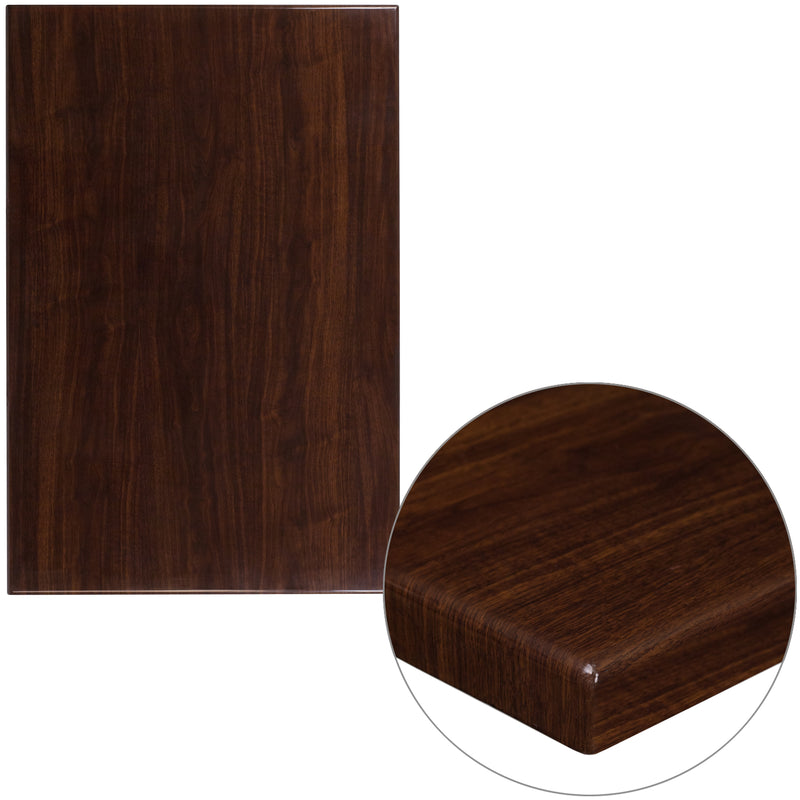 30" x 45" Rectangular High-Gloss Walnut Resin Table Top with 2" Thick Edge