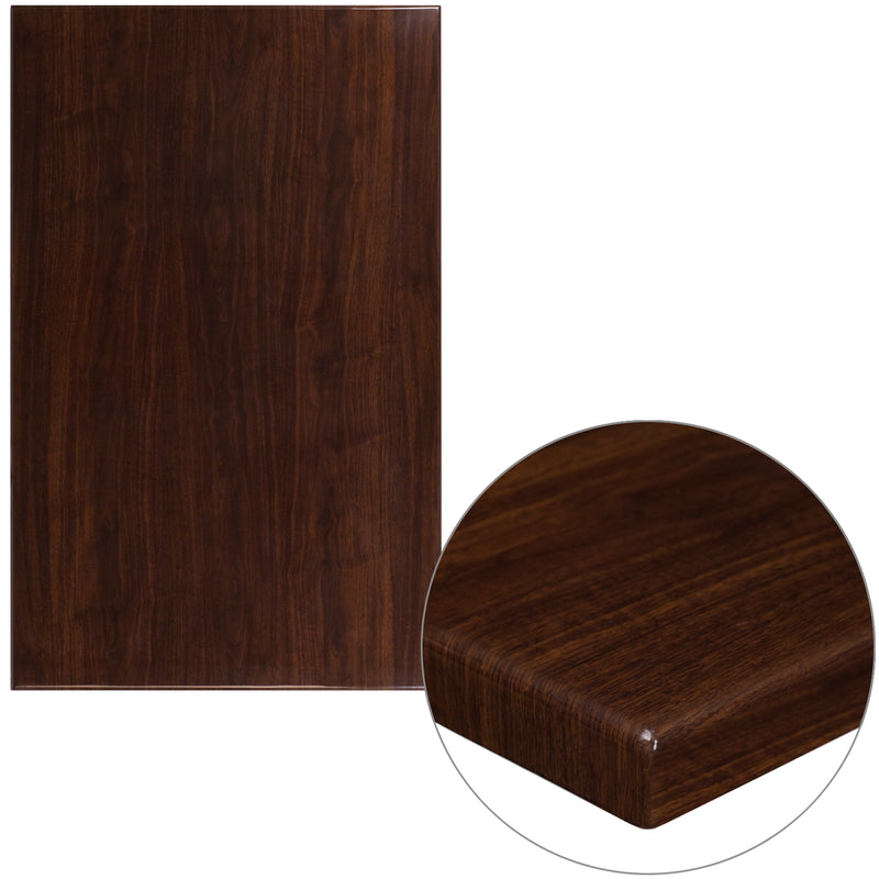 30" x 48" Rectangular High-Gloss Walnut Resin Table Top with 2" Thick Edge