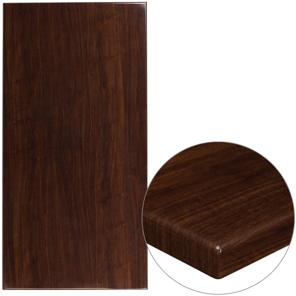 30" x 60" Rectangular High-Gloss Walnut Resin Table Top with 2" Thick Edge