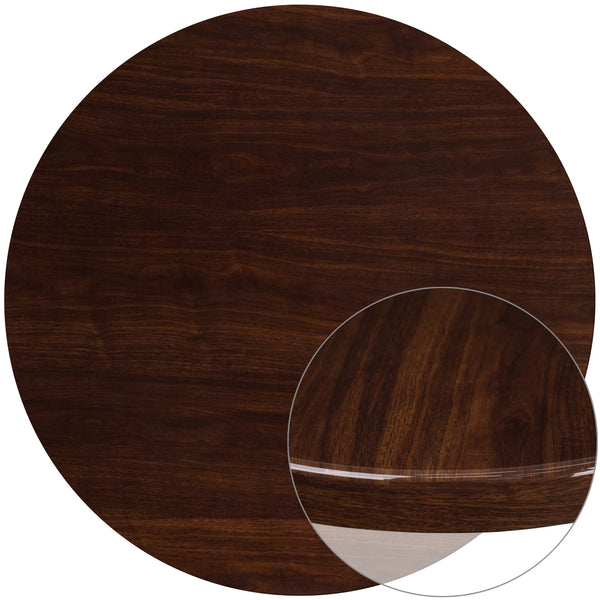 48'' Round High-Gloss Walnut Resin Table Top with 2'' Thick Drop-Lip