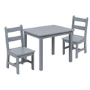 Kids Solid Hardwood Table and Chair Set for Playroom, Bedroom, Kitchen - 3 Piece Set - Gray