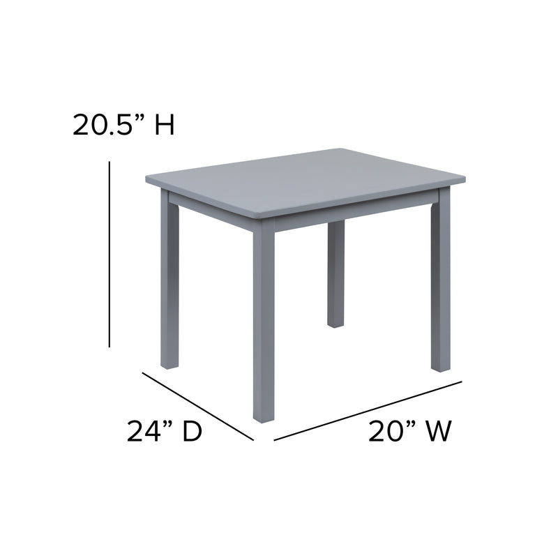 Kids Solid Hardwood Table and Chair Set for Playroom, Bedroom, Kitchen - 3 Piece Set - Gray