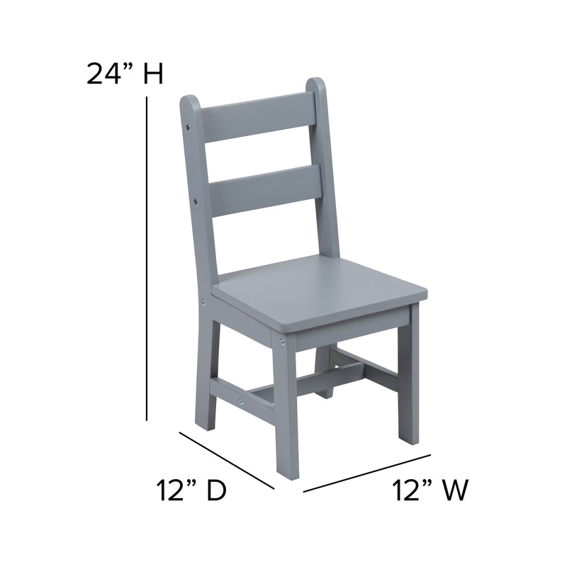 Kids Solid Hardwood Table and Chair Set for Playroom, Bedroom, Kitchen - 3 Piece Set - Gray