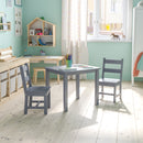 Kids Solid Hardwood Table and Chair Set for Playroom, Bedroom, Kitchen - 3 Piece Set - Gray