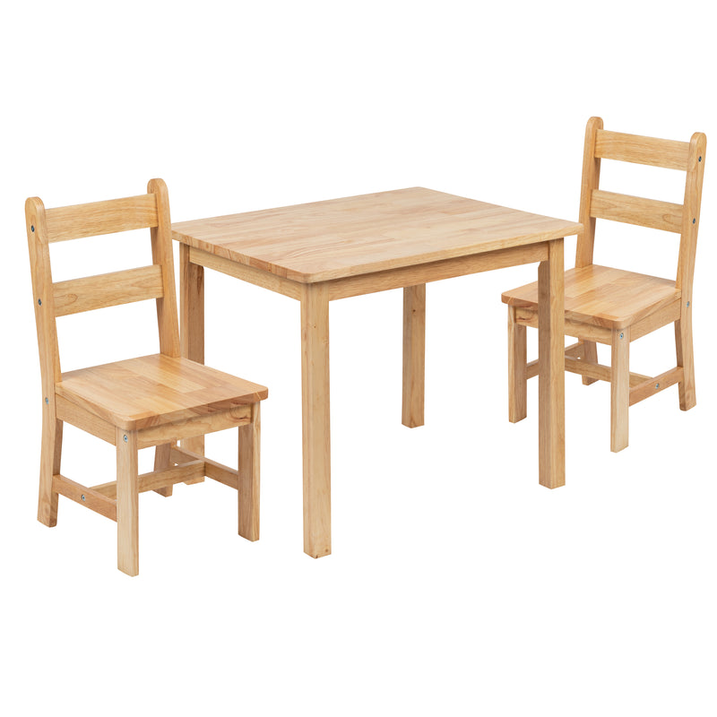 Kids Solid Hardwood Table and Chair Set for Playroom, Bedroom, Kitchen - 3 Piece Set - Natural