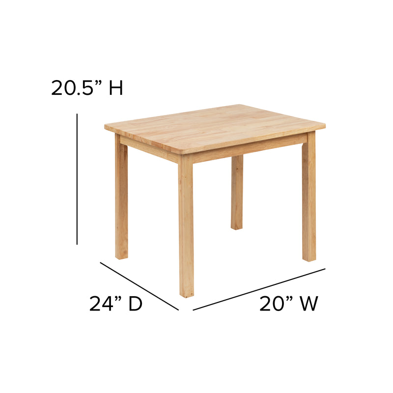 Kids Solid Hardwood Table and Chair Set for Playroom, Bedroom, Kitchen - 3 Piece Set - Natural