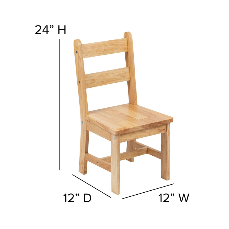 Kids Solid Hardwood Table and Chair Set for Playroom, Bedroom, Kitchen - 3 Piece Set - Natural