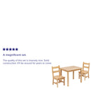 Kids Solid Hardwood Table and Chair Set for Playroom, Bedroom, Kitchen - 3 Piece Set - Natural