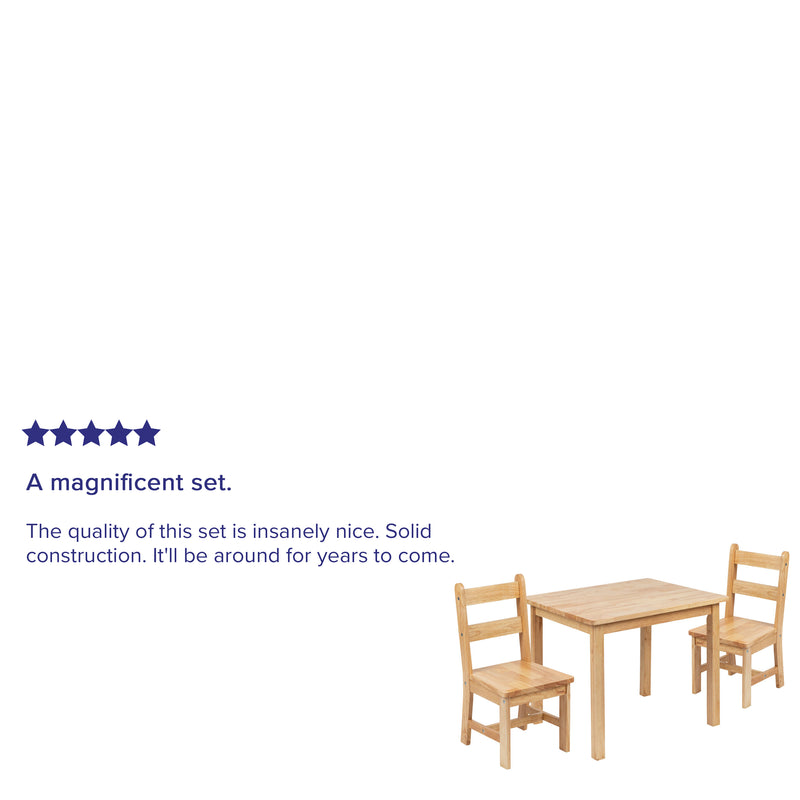 Kids Solid Hardwood Table and Chair Set for Playroom, Bedroom, Kitchen - 3 Piece Set - Natural