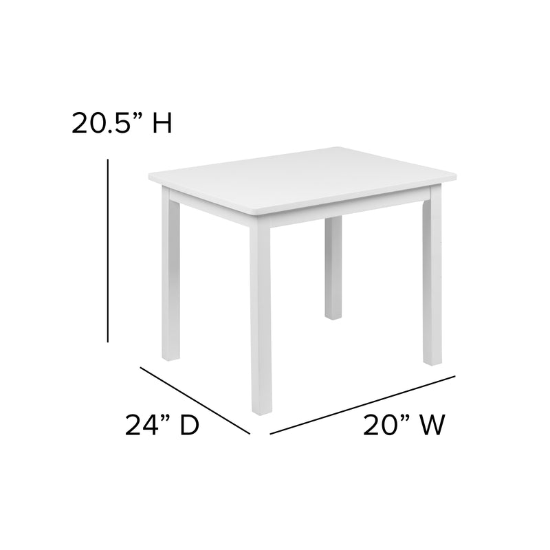 Kids Solid Hardwood Table and Chair Set for Playroom, Bedroom, Kitchen - 3 Piece Set - White