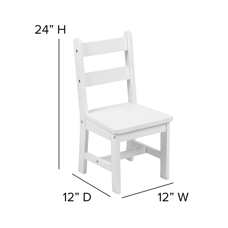 Kids Solid Hardwood Table and Chair Set for Playroom, Bedroom, Kitchen - 3 Piece Set - White