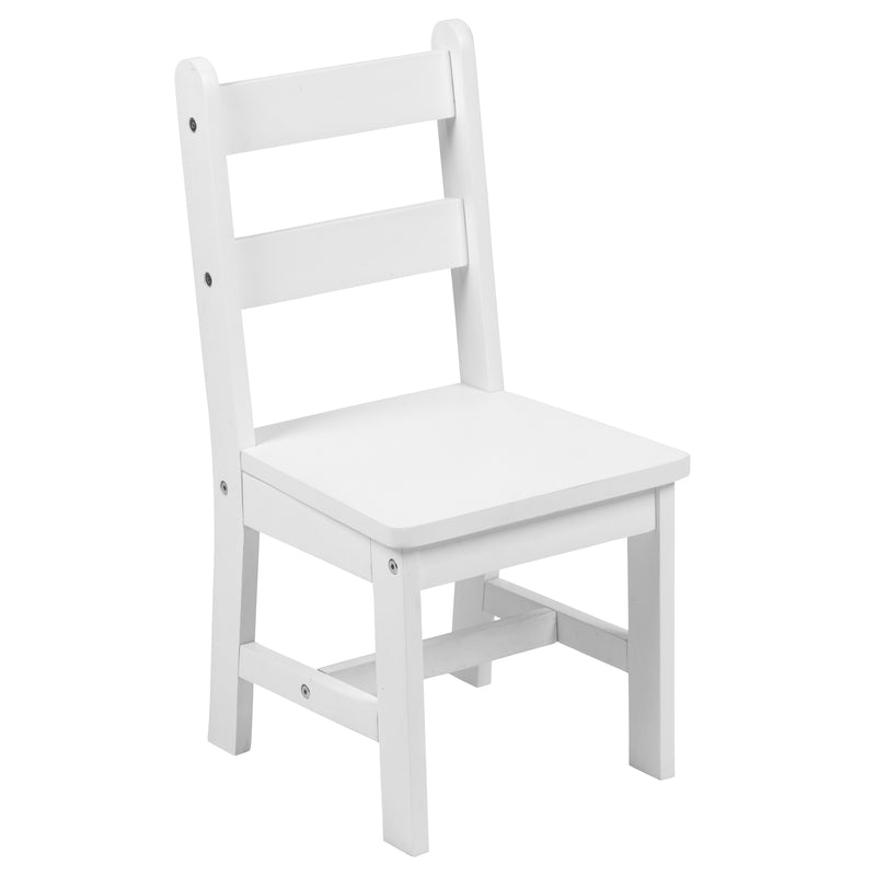 Kids Solid Hardwood Table and Chair Set for Playroom, Bedroom, Kitchen - 3 Piece Set - White