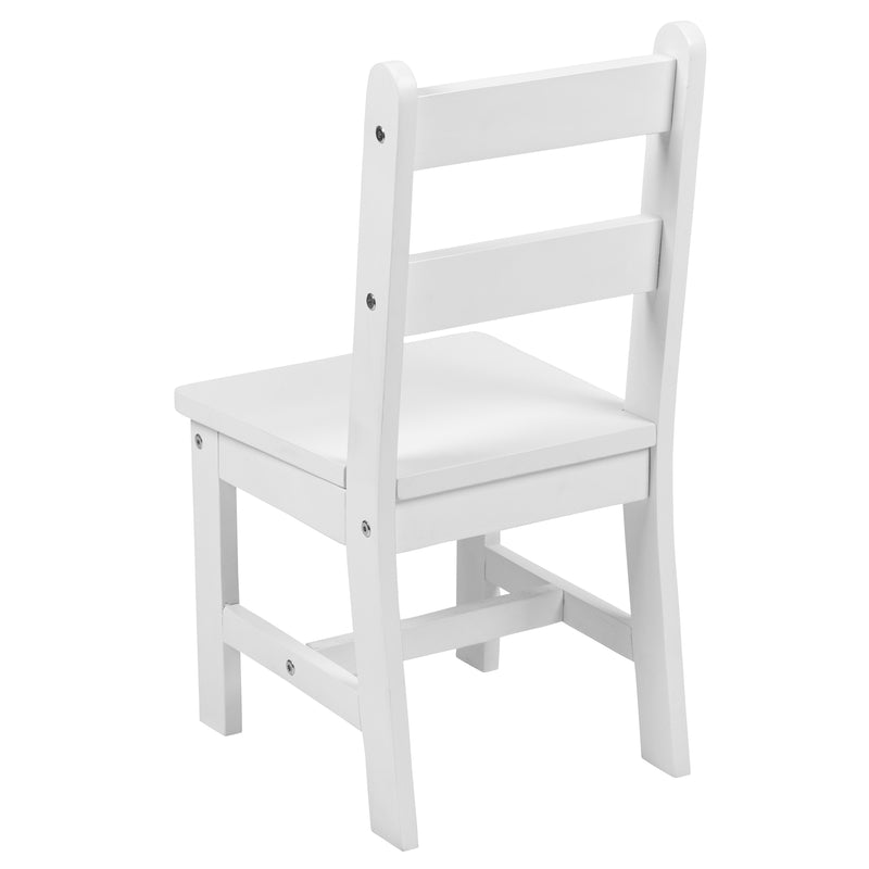 Kids Solid Hardwood Table and Chair Set for Playroom, Bedroom, Kitchen - 3 Piece Set - White