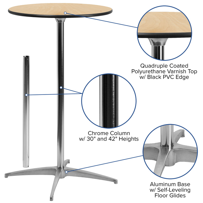 30'' Round Wood Cocktail Table with 30'' and 42'' Columns