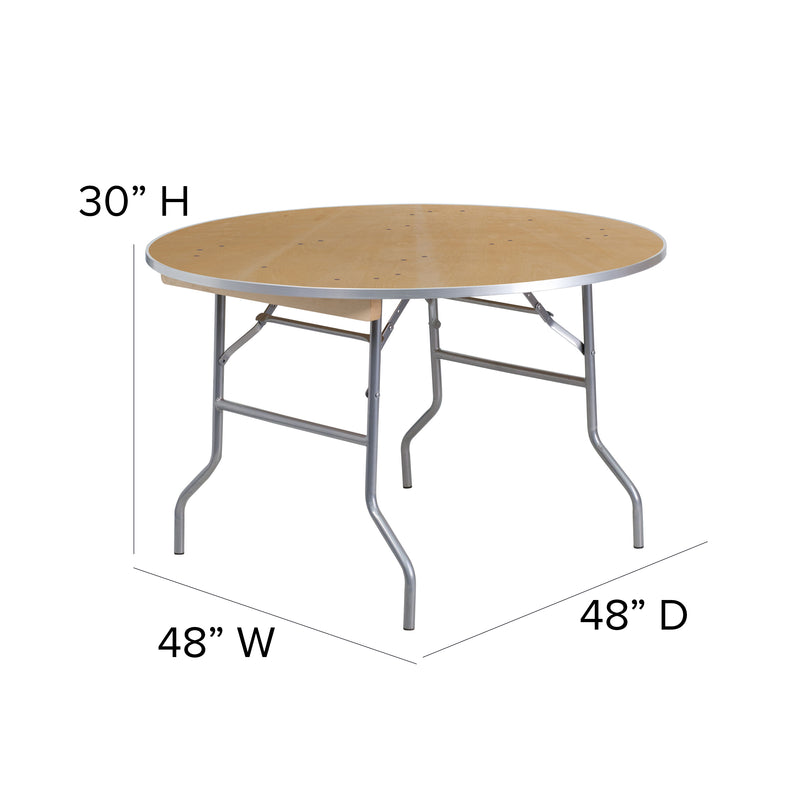 4-Foot Round HEAVY DUTY Birchwood Folding Banquet Table with METAL Edges