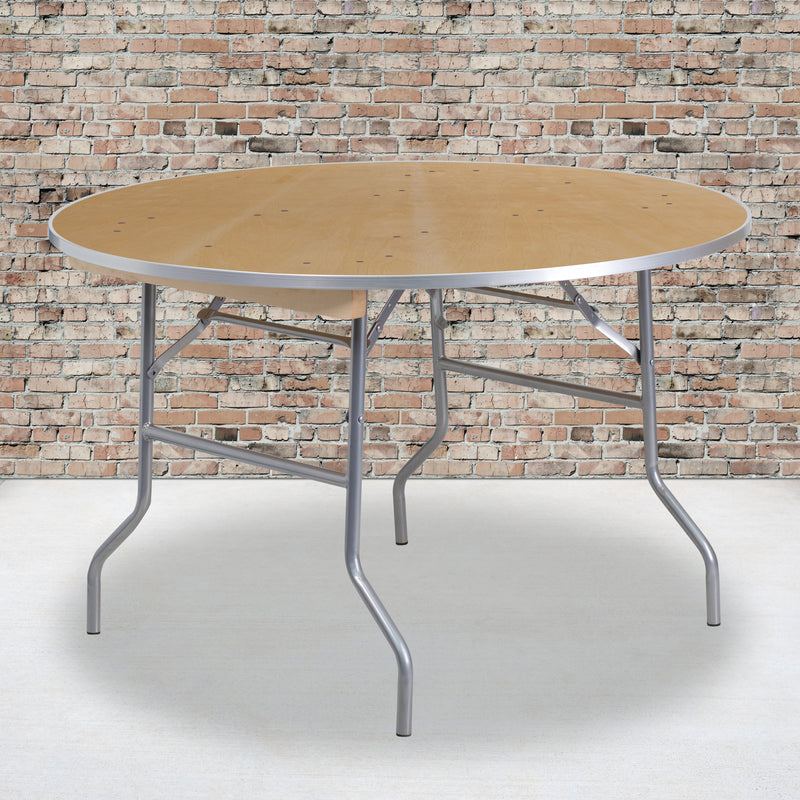 4-Foot Round HEAVY DUTY Birchwood Folding Banquet Table with METAL Edges