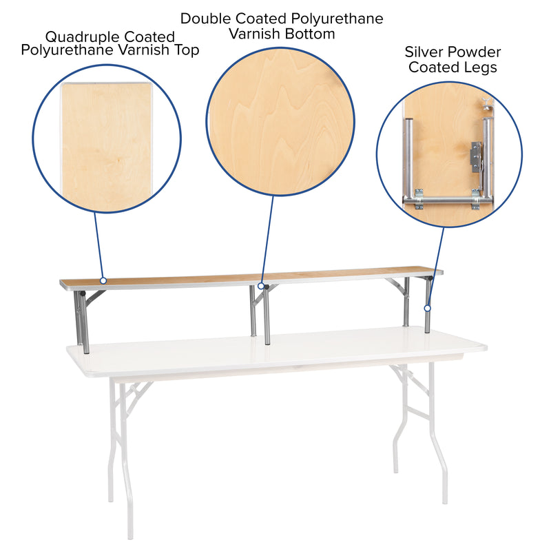 72'' x 12'' x 12'' Birchwood Bar Top Riser with Silver Legs