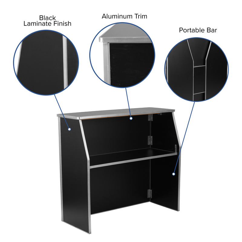 4' Black Laminate Foldable Bar - Portable Event Bar