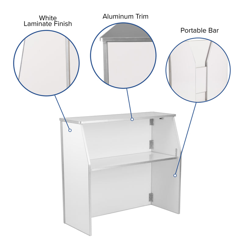 4' White Laminate Foldable Bar - Portable Event Bar