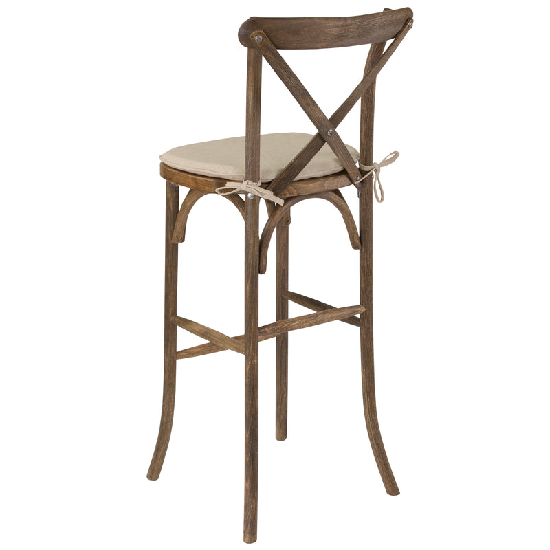 SINGLEWAVE Series Dark Antique Wood Cross Back Barstool with Cushion