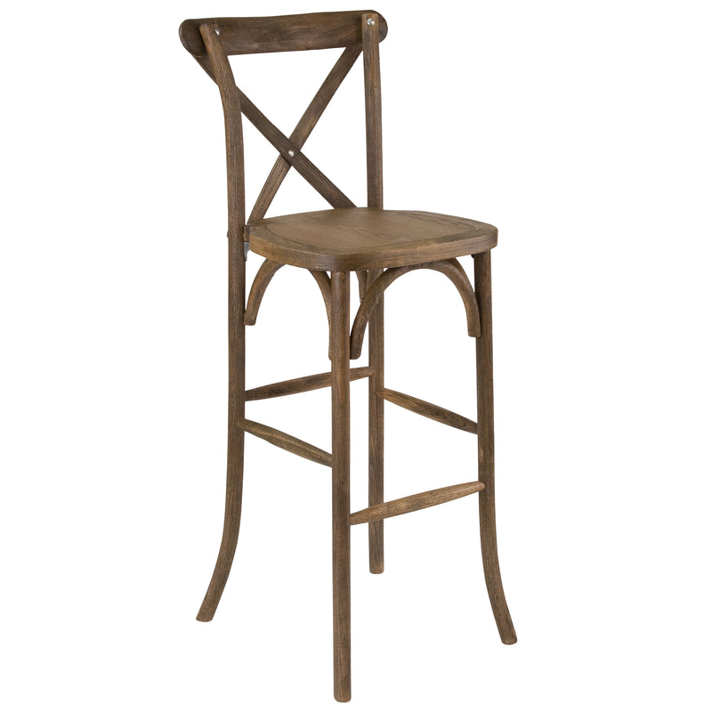 SINGLEWAVE Series Dark Antique Wood Cross Back Barstool