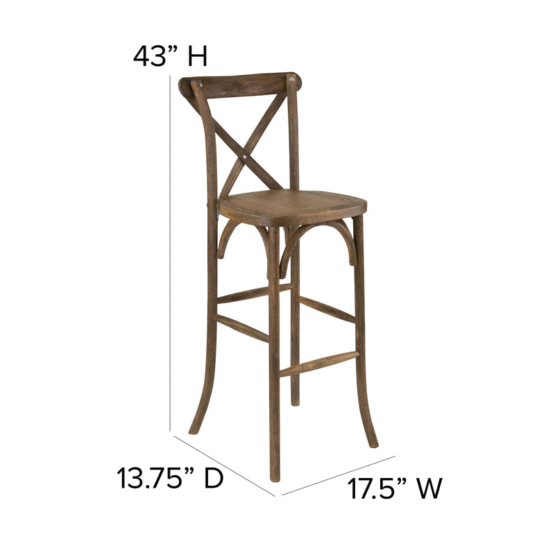 SINGLEWAVE Series Dark Antique Wood Cross Back Barstool