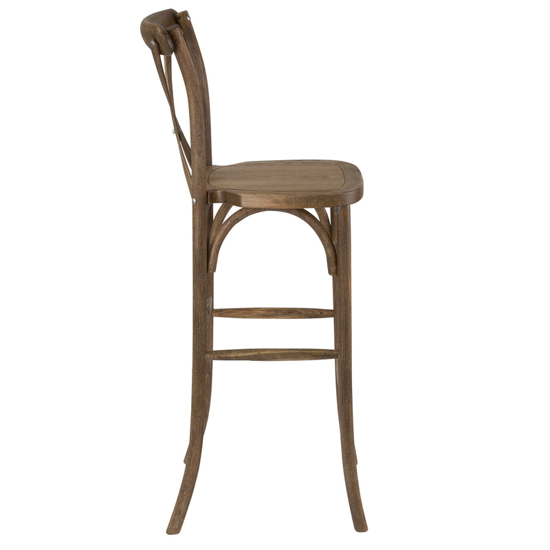 SINGLEWAVE Series Dark Antique Wood Cross Back Barstool