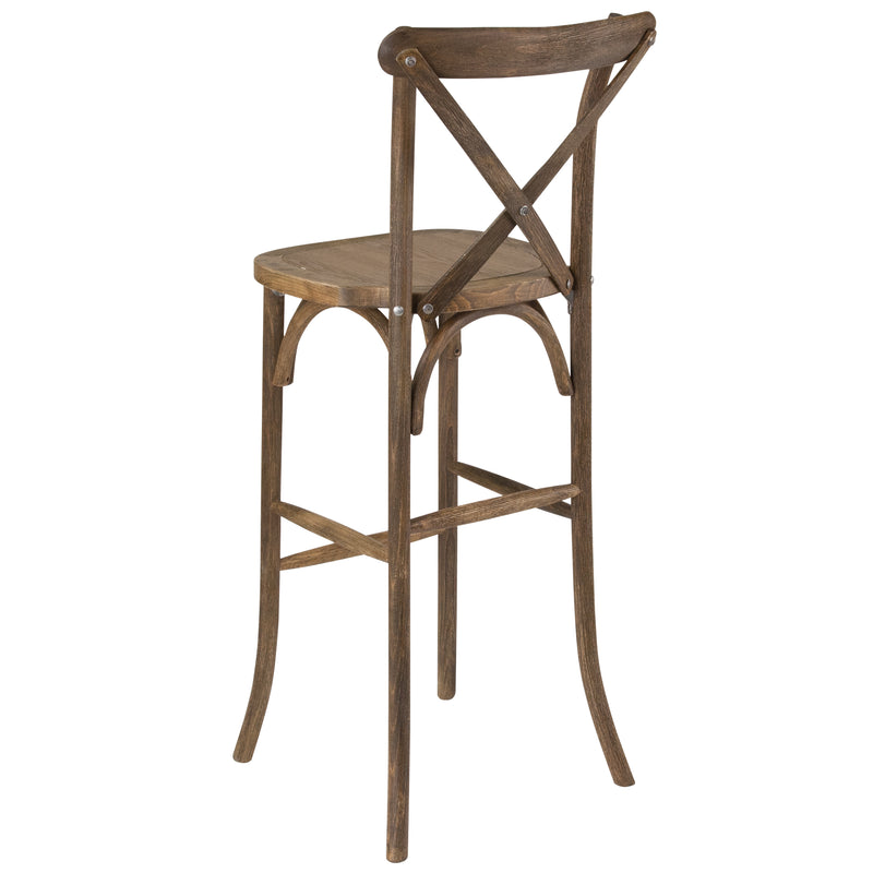 SINGLEWAVE Series Dark Antique Wood Cross Back Barstool