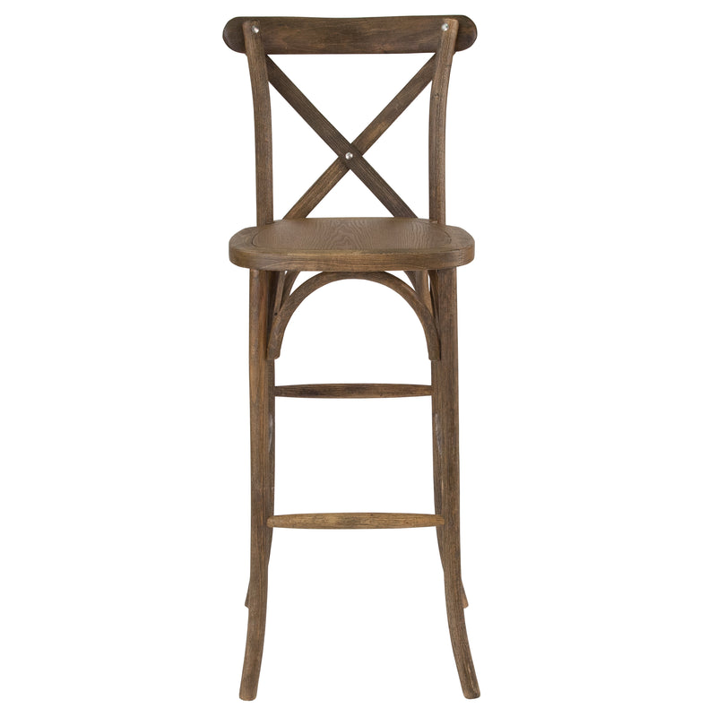 SINGLEWAVE Series Dark Antique Wood Cross Back Barstool