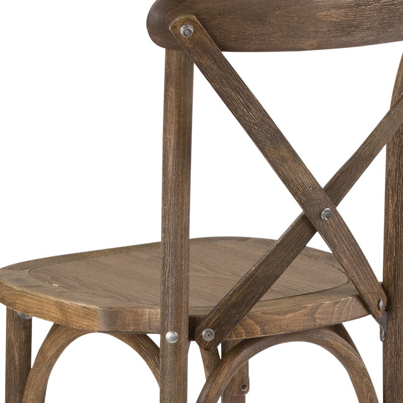 SINGLEWAVE Series Dark Antique Wood Cross Back Barstool