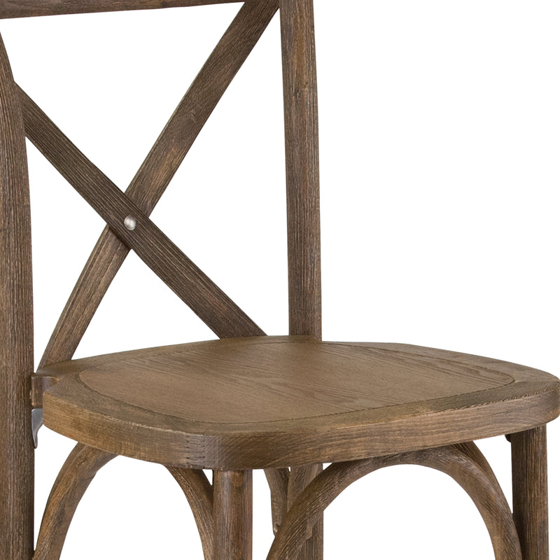 SINGLEWAVE Series Dark Antique Wood Cross Back Barstool